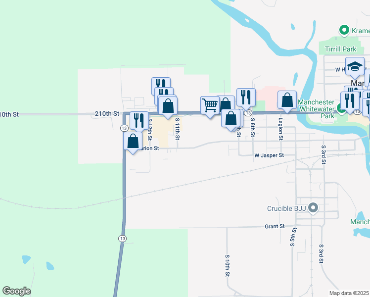 map of restaurants, bars, coffee shops, grocery stores, and more near 1100-1198 West Marion Street in Manchester
