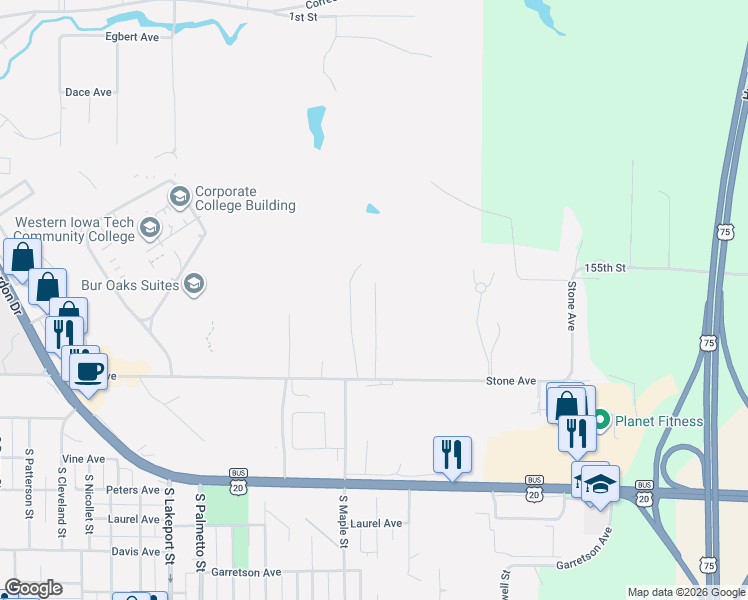map of restaurants, bars, coffee shops, grocery stores, and more near 5305 Stone Avenue in Sioux City