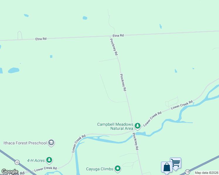 map of restaurants, bars, coffee shops, grocery stores, and more near 45 Sunset W Cir in Ithaca
