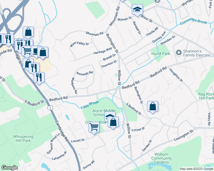map of restaurants, bars, coffee shops, grocery stores, and more near 6 Doherty Place in Woburn