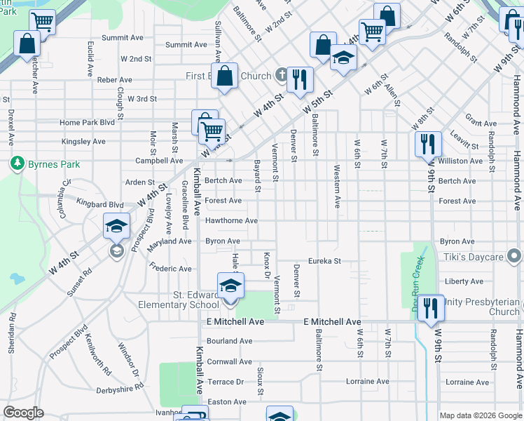 map of restaurants, bars, coffee shops, grocery stores, and more near 913 Bayard Street in Waterloo