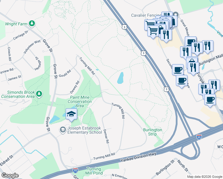 map of restaurants, bars, coffee shops, grocery stores, and more near 5 Grimes Road in Lexington