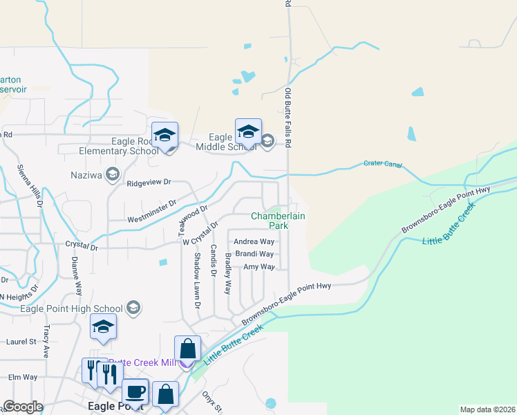 map of restaurants, bars, coffee shops, grocery stores, and more near 430 Crystal Drive in Eagle Point
