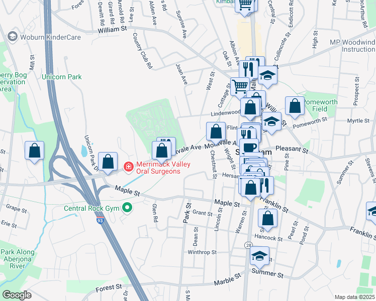 map of restaurants, bars, coffee shops, grocery stores, and more near 52 Montvale Avenue in Stoneham