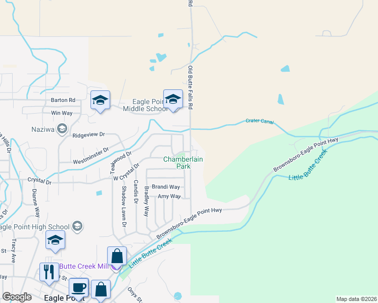 map of restaurants, bars, coffee shops, grocery stores, and more near 318 Reese Creek Road in Eagle Point