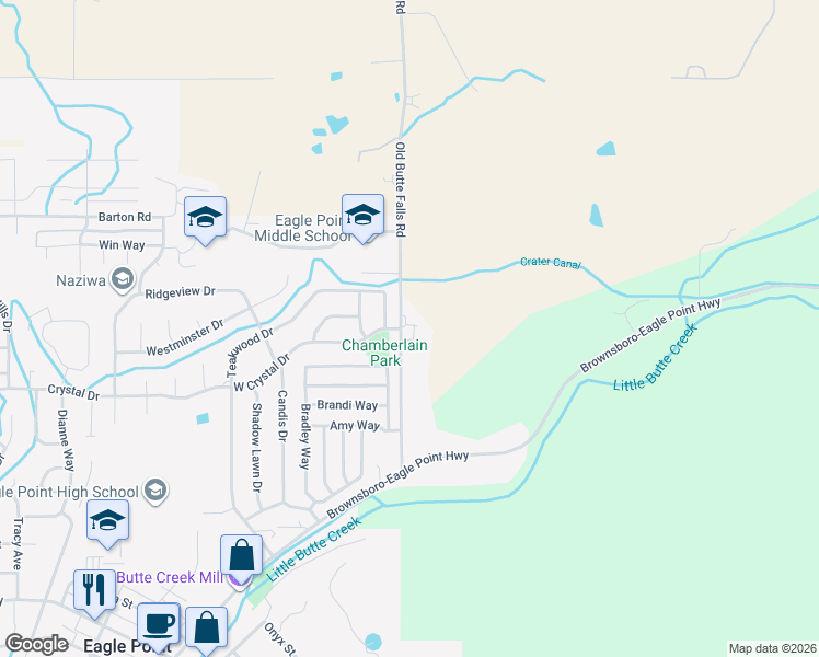 map of restaurants, bars, coffee shops, grocery stores, and more near 318 Reese Creek Road in Eagle Point