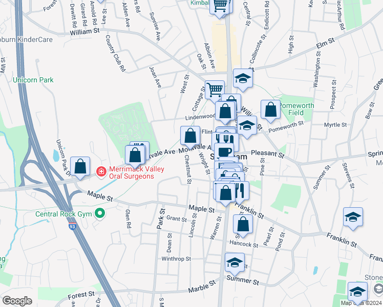 map of restaurants, bars, coffee shops, grocery stores, and more near 5 Gilmore Street in Stoneham