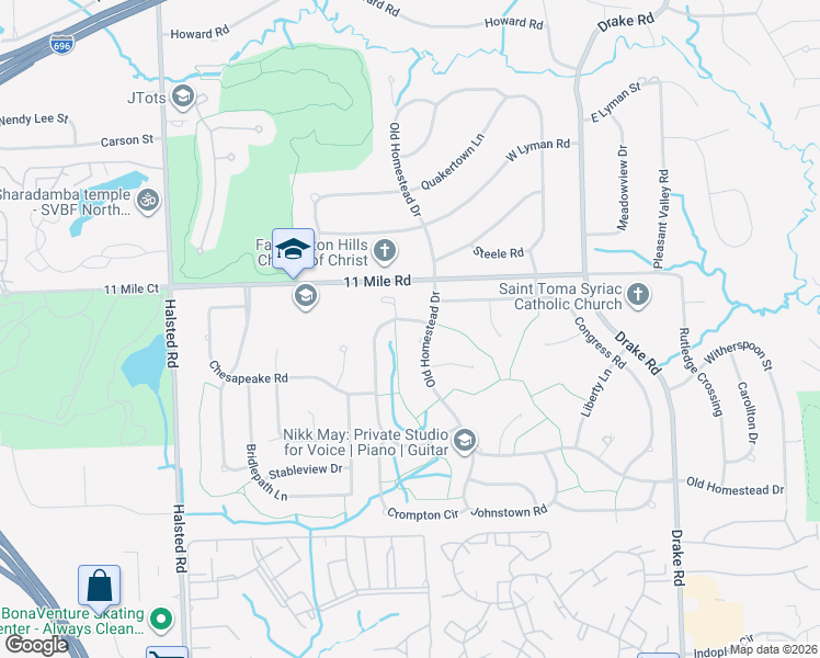 map of restaurants, bars, coffee shops, grocery stores, and more near 25766 Livingston Circle in Farmington Hills