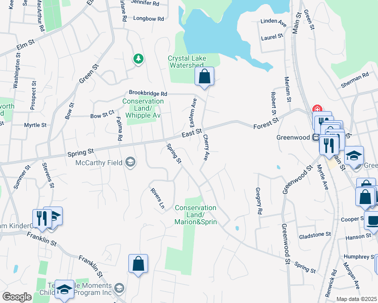 map of restaurants, bars, coffee shops, grocery stores, and more near 14 Whittemore Lane in Stoneham