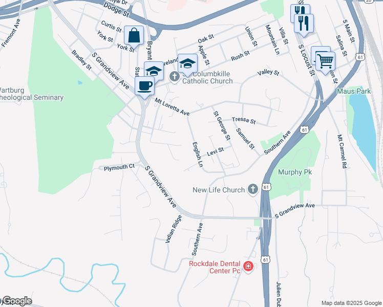map of restaurants, bars, coffee shops, grocery stores, and more near 598 Heritage Drive in Dubuque