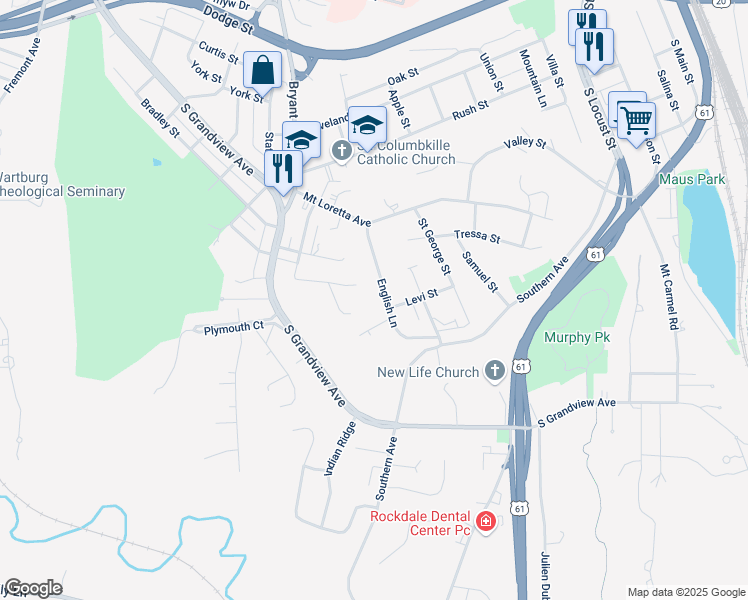 map of restaurants, bars, coffee shops, grocery stores, and more near 598 Heritage Drive in Dubuque