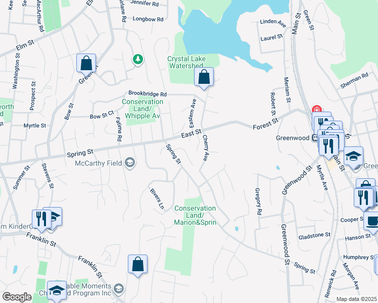 map of restaurants, bars, coffee shops, grocery stores, and more near 14 Whittemore Lane in Stoneham