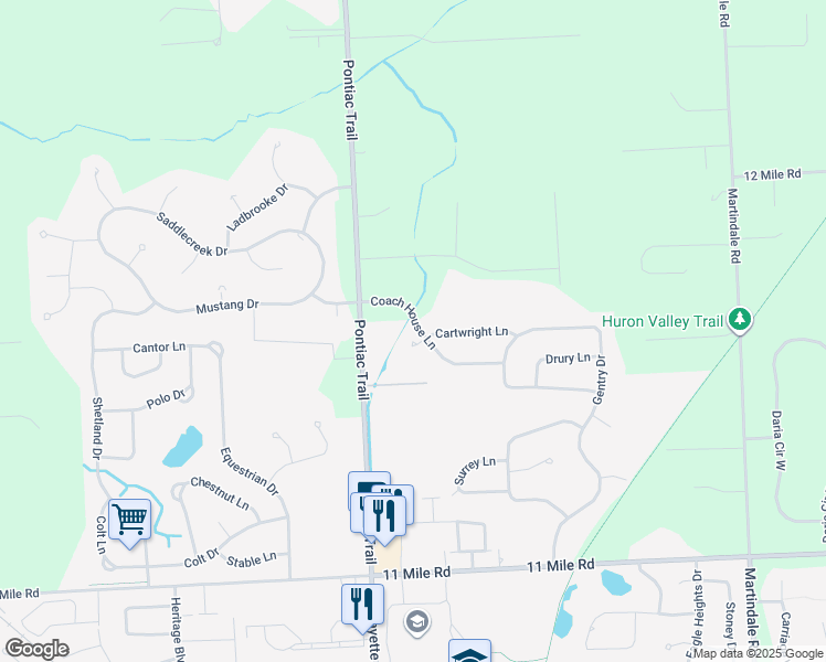 map of restaurants, bars, coffee shops, grocery stores, and more near 1164 Cartwright Court in South Lyon