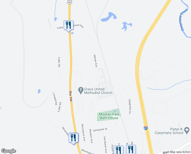 map of restaurants, bars, coffee shops, grocery stores, and more near 81 Winnie Avenue in Ravena