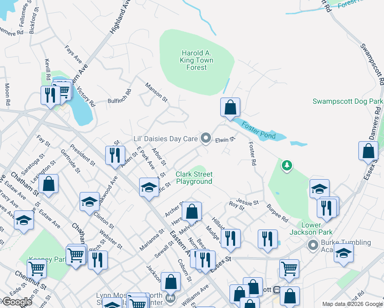 map of restaurants, bars, coffee shops, grocery stores, and more near 16 Pleasant View Avenue in Lynn