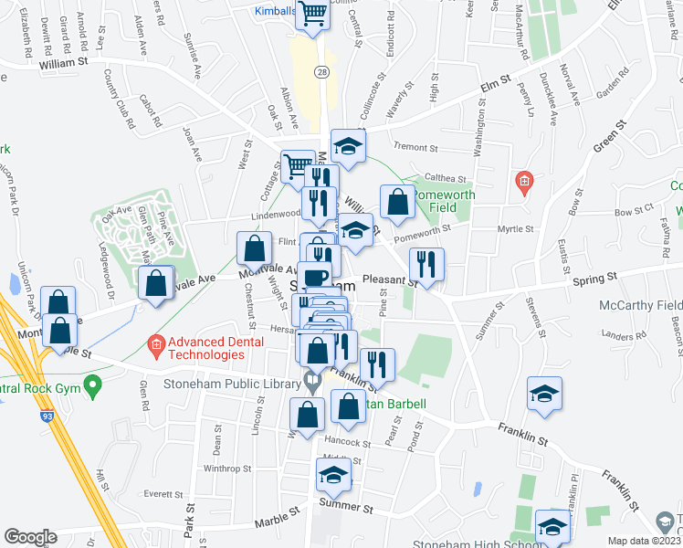 map of restaurants, bars, coffee shops, grocery stores, and more near in Stoneham