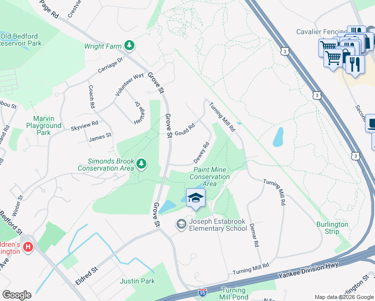 map of restaurants, bars, coffee shops, grocery stores, and more near 27 Dewey Road in Lexington