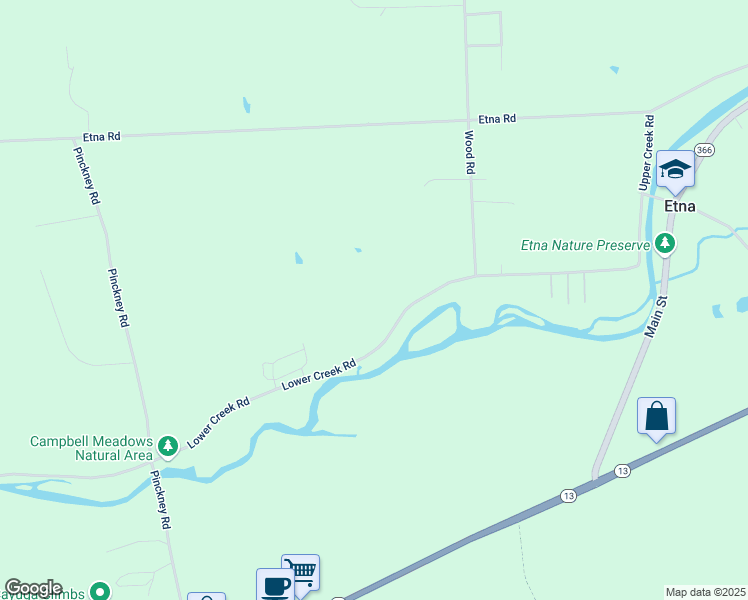 map of restaurants, bars, coffee shops, grocery stores, and more near 190 Lower Creek Road in Ithaca