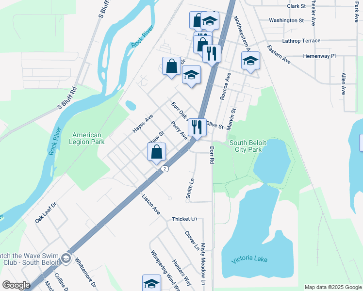 map of restaurants, bars, coffee shops, grocery stores, and more near 1240 Blackhawk Boulevard in South Beloit