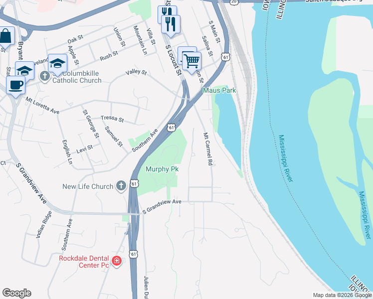 map of restaurants, bars, coffee shops, grocery stores, and more near 720 Laurel Street in Dubuque