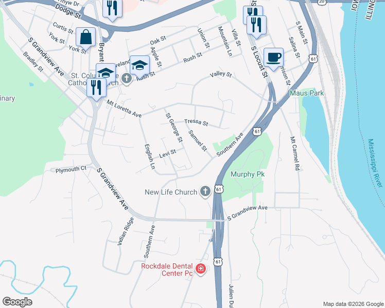 map of restaurants, bars, coffee shops, grocery stores, and more near 675 Lorimer Street in Dubuque