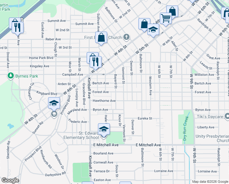 map of restaurants, bars, coffee shops, grocery stores, and more near 913 Bayard Street in Waterloo