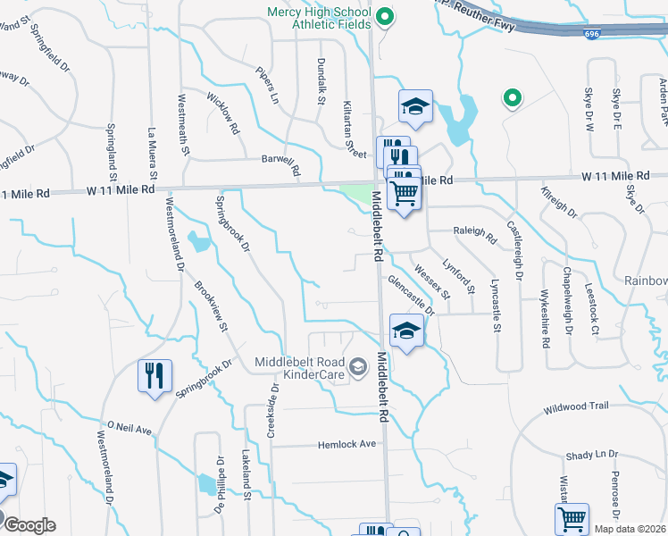 map of restaurants, bars, coffee shops, grocery stores, and more near 29711 Pendleton Club Drive in Farmington Hills