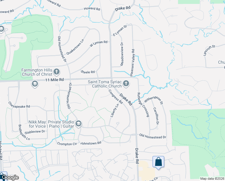 map of restaurants, bars, coffee shops, grocery stores, and more near 35949 Congress Road in Farmington Hills
