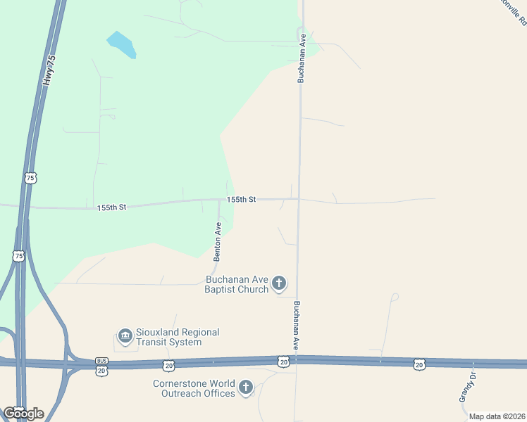 map of restaurants, bars, coffee shops, grocery stores, and more near 1514 155th Street in Sioux City