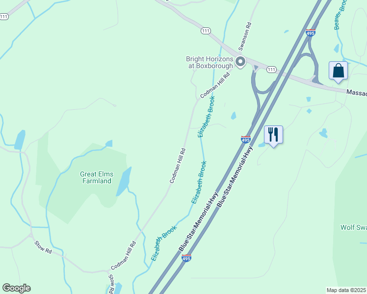 map of restaurants, bars, coffee shops, grocery stores, and more near 283 Codman Hill Road in Boxborough