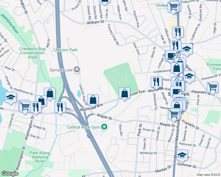 map of restaurants, bars, coffee shops, grocery stores, and more near 200 Ledgewood Drive in Stoneham