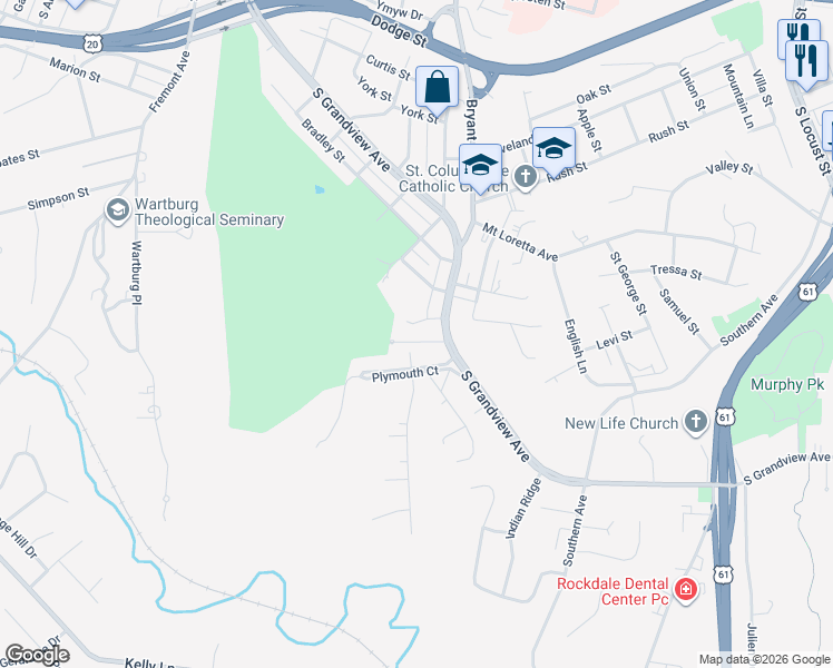 map of restaurants, bars, coffee shops, grocery stores, and more near 835 S Grandview Ave in Dubuque