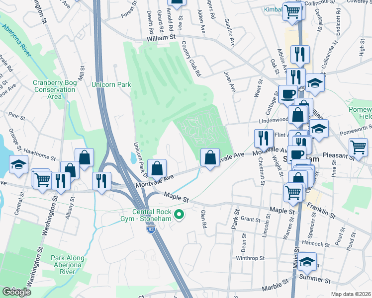 map of restaurants, bars, coffee shops, grocery stores, and more near 200 Ledgewood Drive in Stoneham