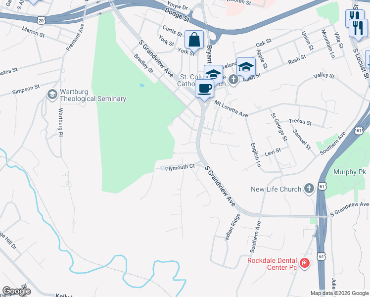 map of restaurants, bars, coffee shops, grocery stores, and more near 835 S Grandview Ave in Dubuque