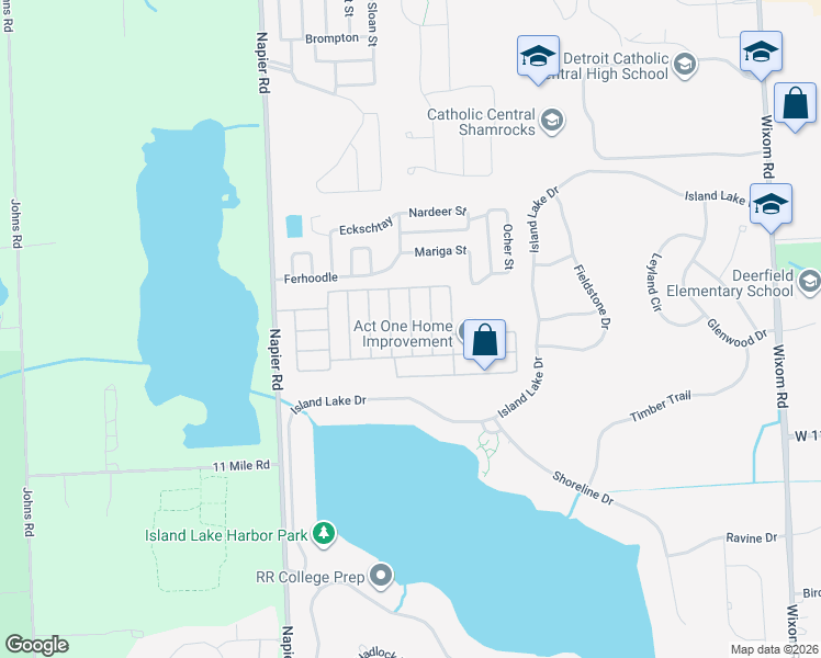 map of restaurants, bars, coffee shops, grocery stores, and more near 26212-26298 Louisianna Avenue in Novi