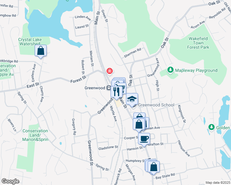 map of restaurants, bars, coffee shops, grocery stores, and more near in Wakefield