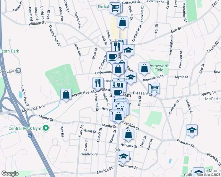 map of restaurants, bars, coffee shops, grocery stores, and more near 12 Flint Avenue in Stoneham