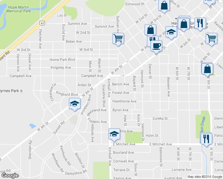 map of restaurants, bars, coffee shops, grocery stores, and more near 114 Bertch Avenue in Waterloo