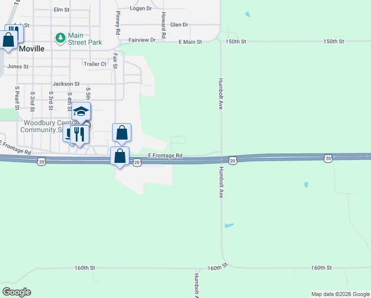 map of restaurants, bars, coffee shops, grocery stores, and more near 827 East Frontage Road in Moville