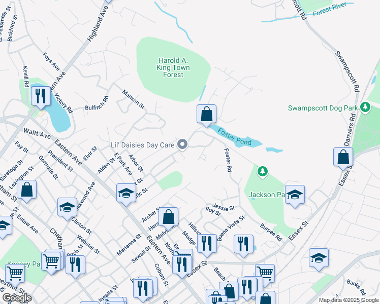 map of restaurants, bars, coffee shops, grocery stores, and more near 12 Elwin Street in Swampscott