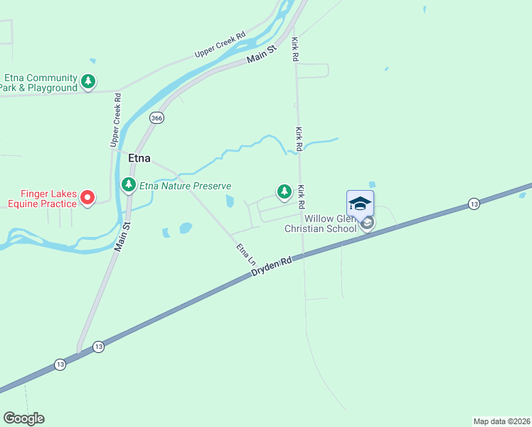 map of restaurants, bars, coffee shops, grocery stores, and more near 17-99 Bill's Way in Freeville