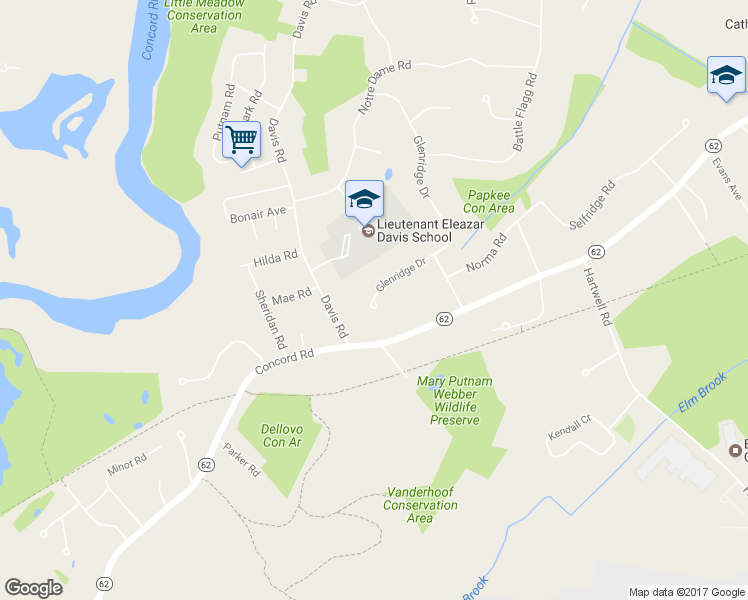 map of restaurants, bars, coffee shops, grocery stores, and more near 33 Glenridge Drive in Bedford