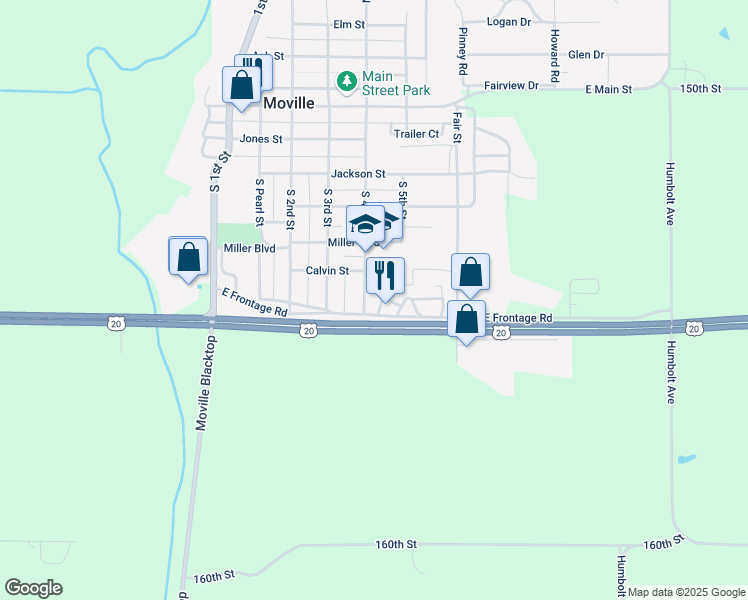 map of restaurants, bars, coffee shops, grocery stores, and more near 516 South 4th Street in Moville
