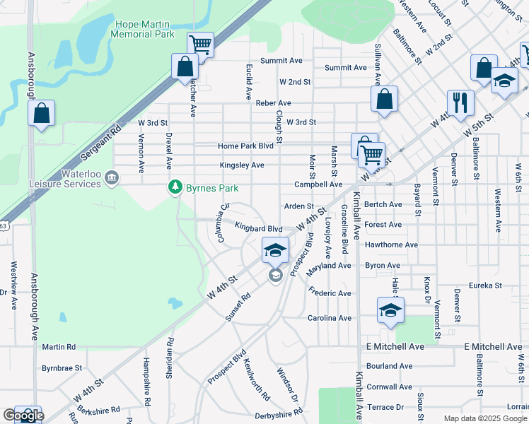 map of restaurants, bars, coffee shops, grocery stores, and more near 830 Clough Street in Waterloo