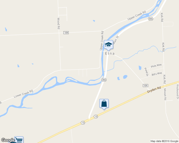 map of restaurants, bars, coffee shops, grocery stores, and more near 51 Lower Creek Road in Ithaca