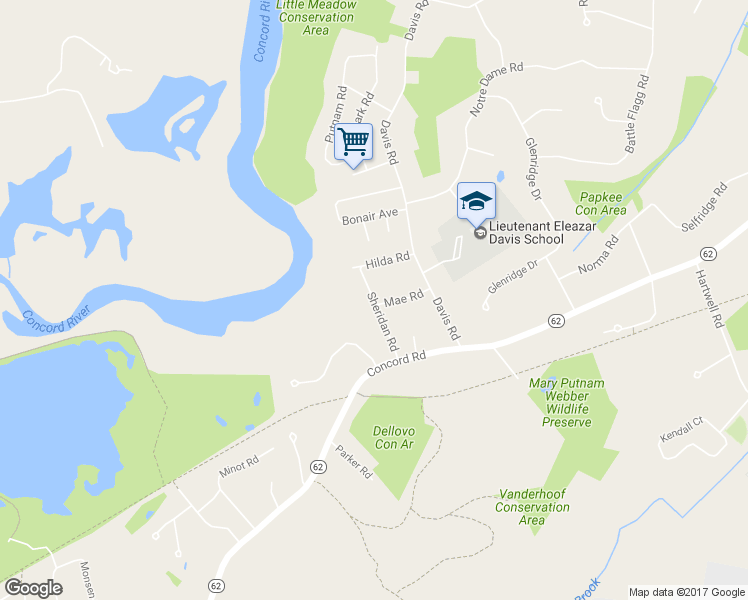 map of restaurants, bars, coffee shops, grocery stores, and more near 14 Sheridan Road in Bedford