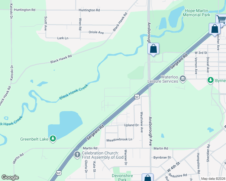 map of restaurants, bars, coffee shops, grocery stores, and more near 214 Hollywood Avenue in Waterloo
