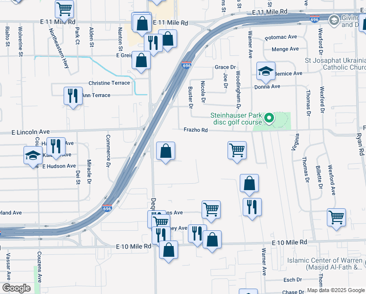 map of restaurants, bars, coffee shops, grocery stores, and more near 1989 Tobsal Ct in Warren
