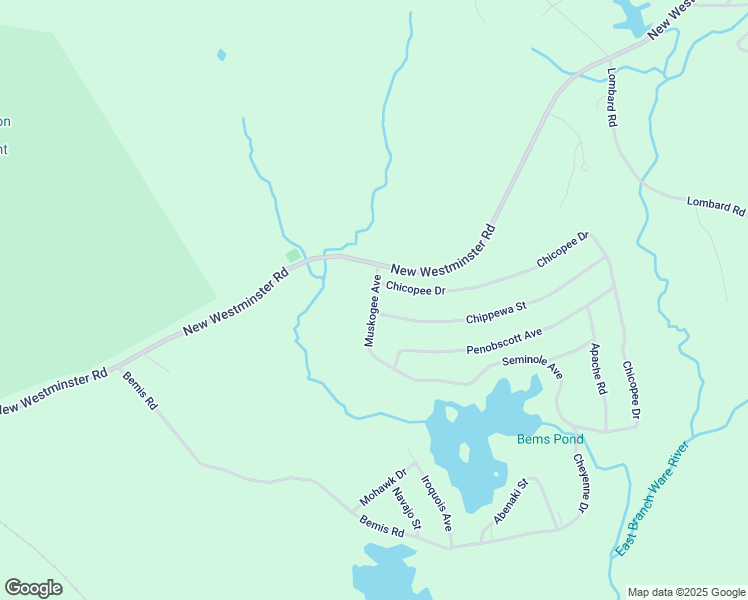 map of restaurants, bars, coffee shops, grocery stores, and more near 25 Muskogee Avenue in Hubbardston
