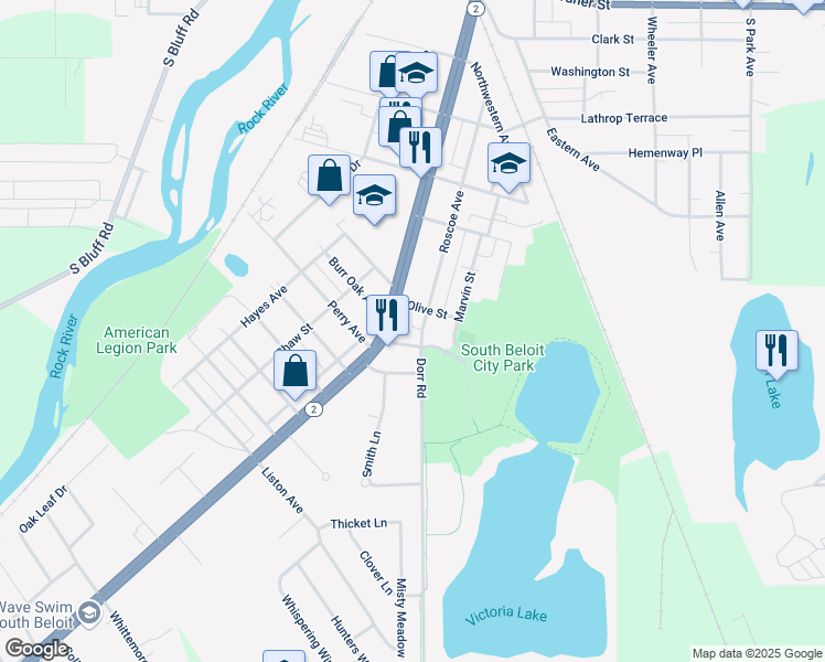 map of restaurants, bars, coffee shops, grocery stores, and more near 922 Roscoe Avenue in South Beloit